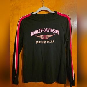 Harley-Davidson Men's Black Long-Sleeve Logo Shirt with Red Trim